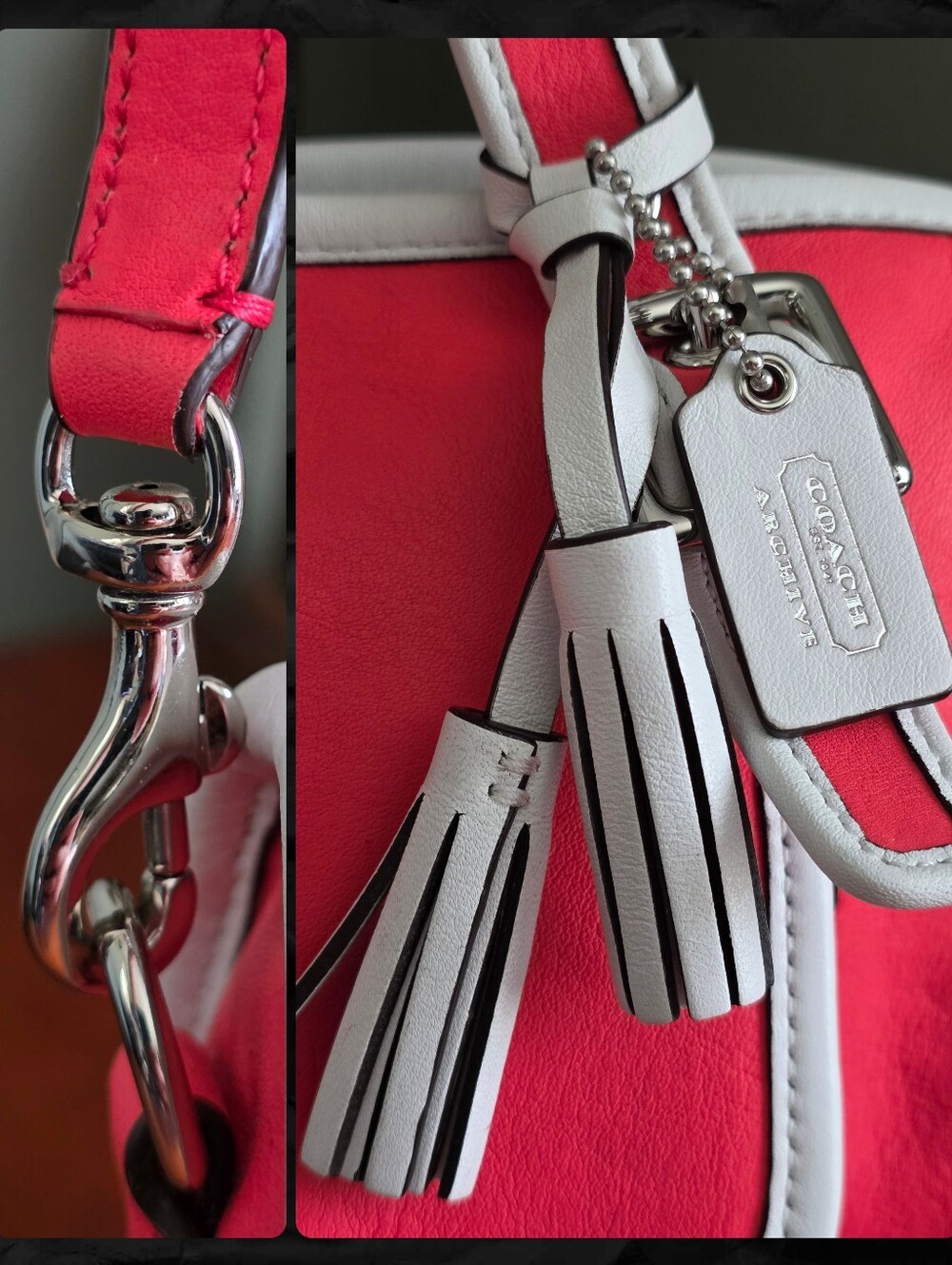 Coach Legacy Archive Turnlock Satchel Watermelon Pink Leather Crossbody Charm - Picture 10 of 16